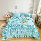 3 Pcs Ruffle Duvet Cover Set - Aqua Blue