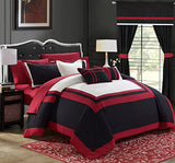 Embellish Patch Pleated Duvet Set - Red & Black