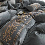 Luxury Embroidered Velvet Duvet Set - Grey