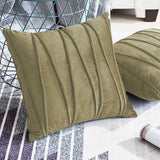 Pack of 2 Velvet Decorative Pleated Square Cushion -  Army Green