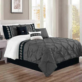 Embroidered Pintuck Duvet Set - Grey