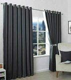 2 Pieces Plain Dyed Eyelet Curtains with linning - Charcoal Grey