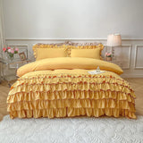 3 Pcs Ruffle Duvet Cover Set - Yellow