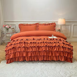 3 Pcs Ruffle Duvet Cover Set - Orange