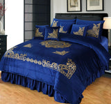 8 Pcs Luxury Embossed Velvet Duvet Set Blue