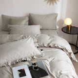 3 Pcs Ruffle Edge Duvet Cover Set - Grey