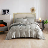 3 Pcs Ruffle Edge Duvet Cover Set - Grey