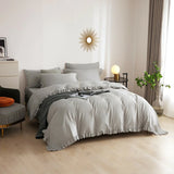 3 Pcs Ruffle Edge Duvet Cover Set - Grey