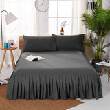 3 PCS Fitted Bed Skirt With Pillow Cover - Dark Grey