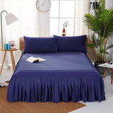 3 PCS Fitted Bed Skirt With Pillow Cover - Navy Blue