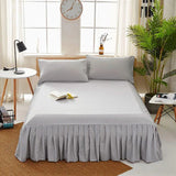 3 PCS Fitted Bed Skirt With Pillow Cover - Light Grey