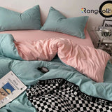 Reversible Duvet Cover Set King Size - Aqua Green & Light Pink (173)