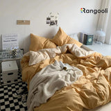 Reversible Duvet Cover Set King Size - Yellow & Beige  (192)