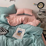 Reversible Duvet Cover Set King Size - Aqua Green & Light Pink (173)