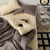 Reversible Duvet Cover Set King Size - Brown & Sour Cream (179)