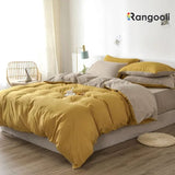 Reversible Duvet Cover Set King Size - Yellow & Beige  (193)