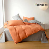 Reversible Duvet Cover Set King Size - Orange & Light Brown (186)