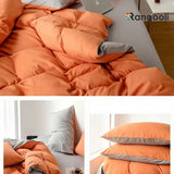 Reversible Duvet Cover Set King Size - Orange & Light Brown (186)