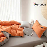 Reversible Duvet Cover Set King Size - Orange & Light Brown (186)