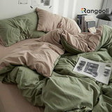 Reversible Duvet Cover Set King Size - Olive Green & Beige (183)