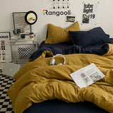 Reversible Duvet Cover Set King Size -  Golden & Navy Blue (167)