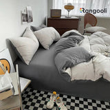 Reversible Duvet Cover Set King Size -  Off White & Grey (169)