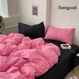 Reversible Duvet Cover Set King Size -  Baby Pink & Black (165)