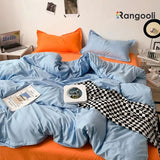 Reversible Duvet Cover Set King Size -   Sky Blue & Orange (164)