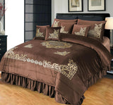 8 Pcs Luxury Embossed Velvet Duvet Set Coffee brown