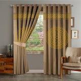 2 PIECE OF PREMIUM VELVET CURTAINS WITH 2 BELTS (BEIGE&GOLD)