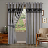 Luxury Embossed Velvet Curtains (2 Panels With 2 Belts) Silver & Black