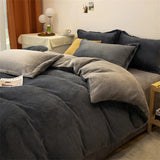 Reversible Duvet Set Velvet  - Black & Grey (290)