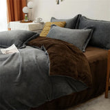 Reversible Duvet Set Velvet  -  Black & Choco Brown (296)