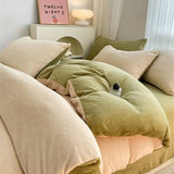 Reversible Duvet Set Velvet  - Offwhite & Apple Green (281)