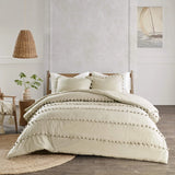 6 Pcs Luxury Duvet Set With Pom Pom Lace - Beige