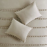 6 Pcs Luxury Duvet Set With Pom Pom Lace - Beige