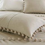 6 Pcs Luxury Duvet Set With Pom Pom Lace - Beige