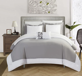 Mitered Corner Duvet Set - White & Grey (277)