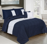 8 Pieces Pintuck & Cross Pleated Duvet Set - Navy Blue & White (274)