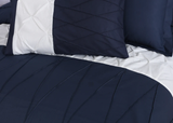 8 Pieces Pintuck & Cross Pleated Duvet Set - Navy Blue & White (274)