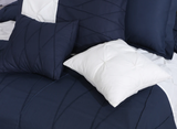 8 Pieces Pintuck & Cross Pleated Duvet Set - Navy Blue & White (274)