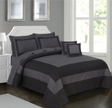 Embellish Patch Pleated Duvet Set -Black & Grey (272)