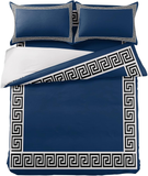 Luxury Embroidered Velvet Duvet Set - Navy Blue