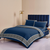 Luxury Embroidered Velvet Duvet Set - Navy Blue