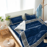 Luxury Embroidered Velvet Duvet Set - Navy Blue