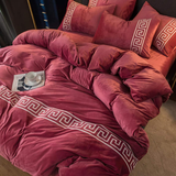 Luxury Aplic Work Velvet Duvet Set - Dark Pink