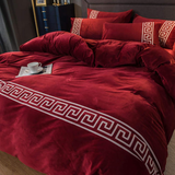 Luxury Aplic Work Velvet Duvet Set - Red