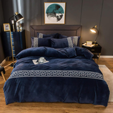 Luxury Aplic Work Velvet Duvet Set - Navy Blue