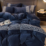 Luxury Aplic Work Velvet Duvet Set - Navy Blue