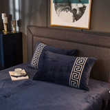 Luxury Aplic Work Velvet Duvet Set - Navy Blue